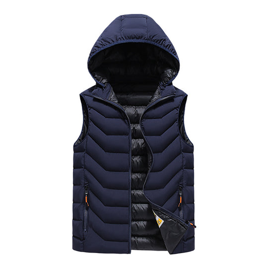 Herren Ärmellose Thermo-Utility‑Weste mit gesteppter Chevron‑Struktur, Kapuze und Zwei‑Wege‑Reißverschluss Shop Nory