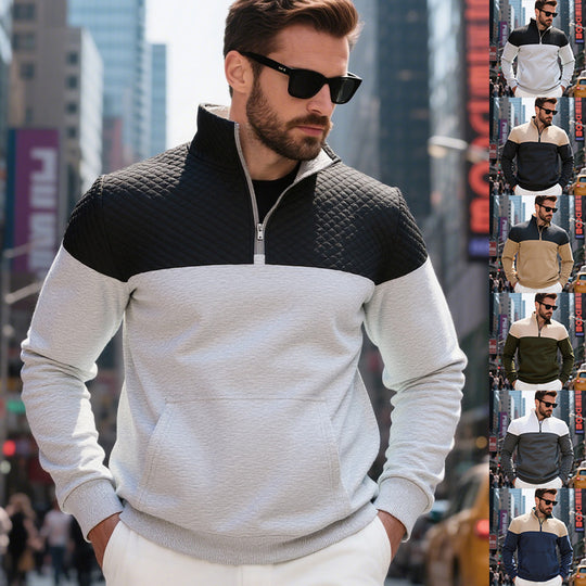 Herren nan gestepptes Sweatshirt mit Stehkragen, Halbreißverschluss und Kängurutasche Shop Nory