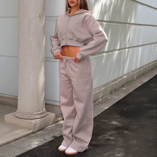 Damen moderner Cropped Hoodie und weite Jogginghose Set Shopnory