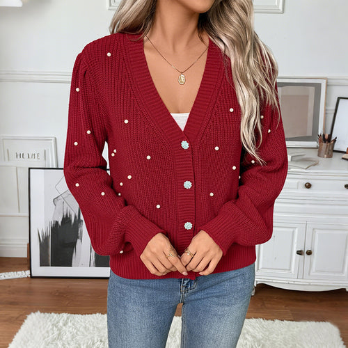 Damen Strickcardigan mit Perlenbesatz und überschnittenen Ärmeln Shop Nory
