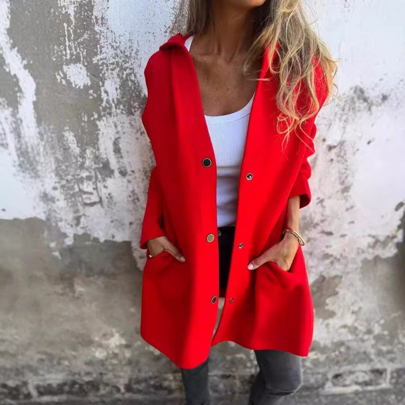Damen Midilanger Oversize-Mantel aus Wollmix mit klarer Knopfleiste und minimalistischem Revers Shop Nory