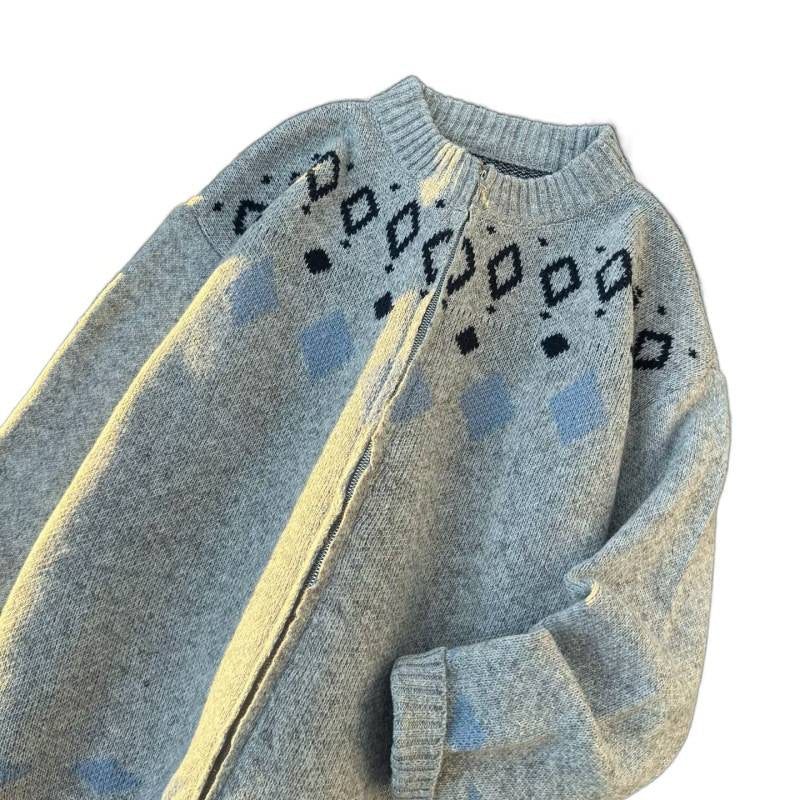 Unisex Grobgestrickte Norweger-Cardigan mit Rundhals, durchgehendem Reißverschluss und Jacquard‑Yoke Shop Nory