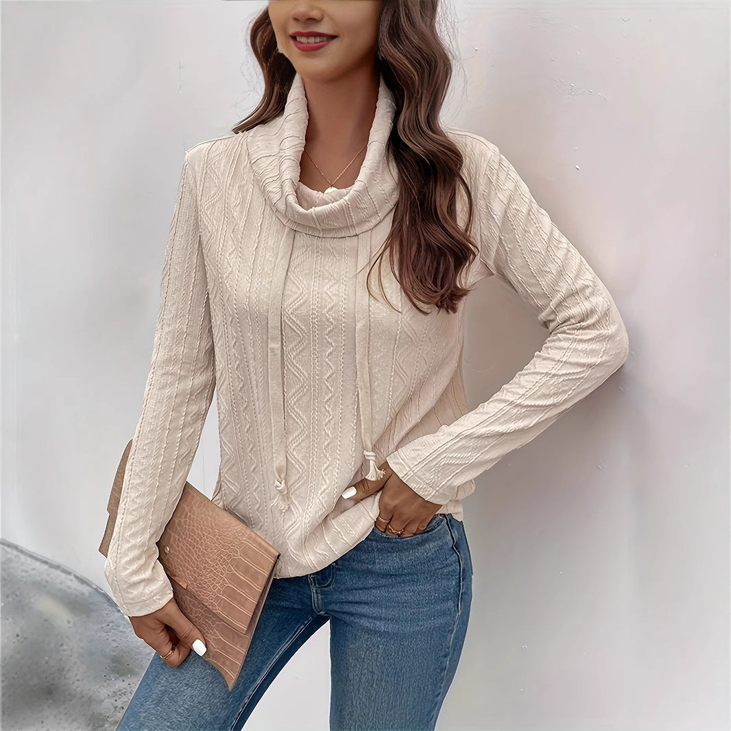 Damen Texturiertes Cowl‑Neck Langarmshirt mit Kordelzugsaum Shop Nory