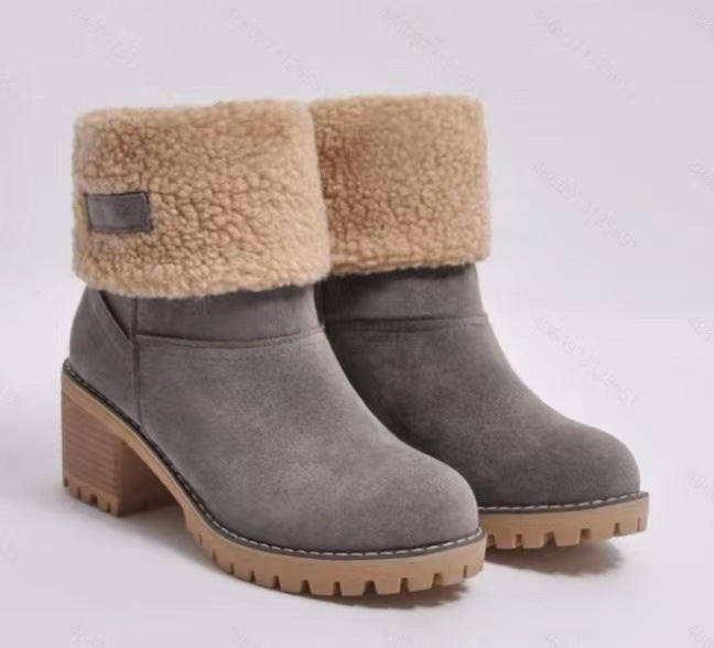 Damen Gefütterte Ankle-Boots mit Lammfell-Umschlag und profiliertem Blockabsatz Shop Nory