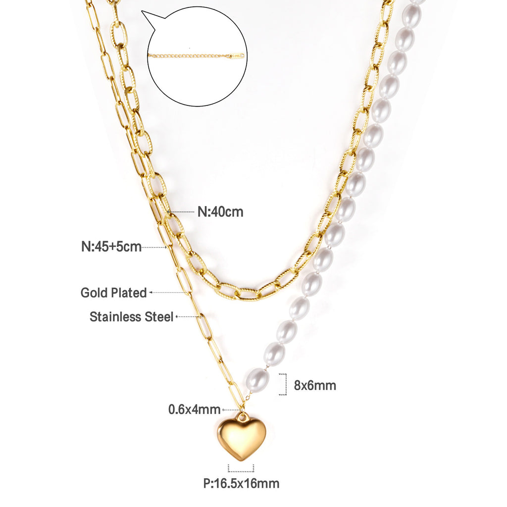 Damen Halskette mit mehrlagigem Design aus Edelstahl und goldplattiertem Herzanhänger Shop Nory