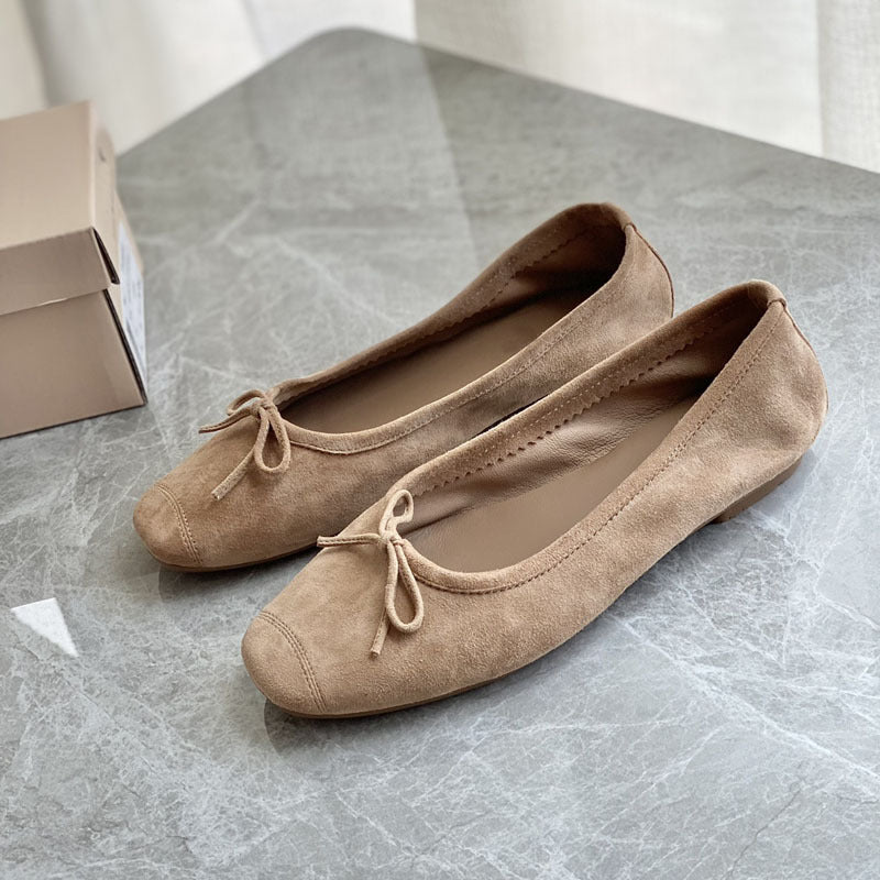 Damen Flache Ballerinas mit zierlichem Schleifenakzent
