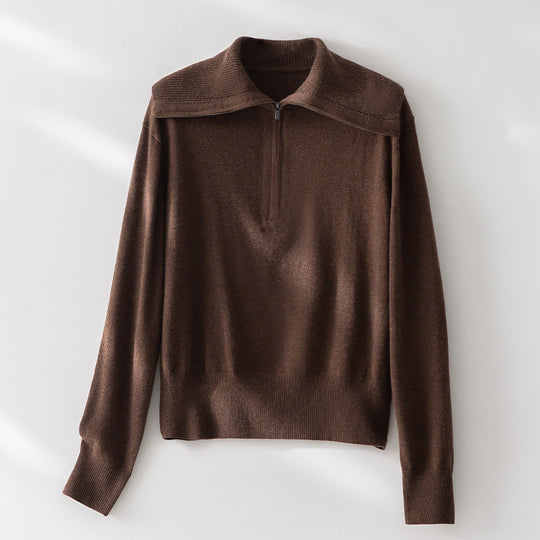 Damen Feiner Half-Zip-Pullover mit großzügigem Umschlagkragen und slimem Schnitt Shop Nory