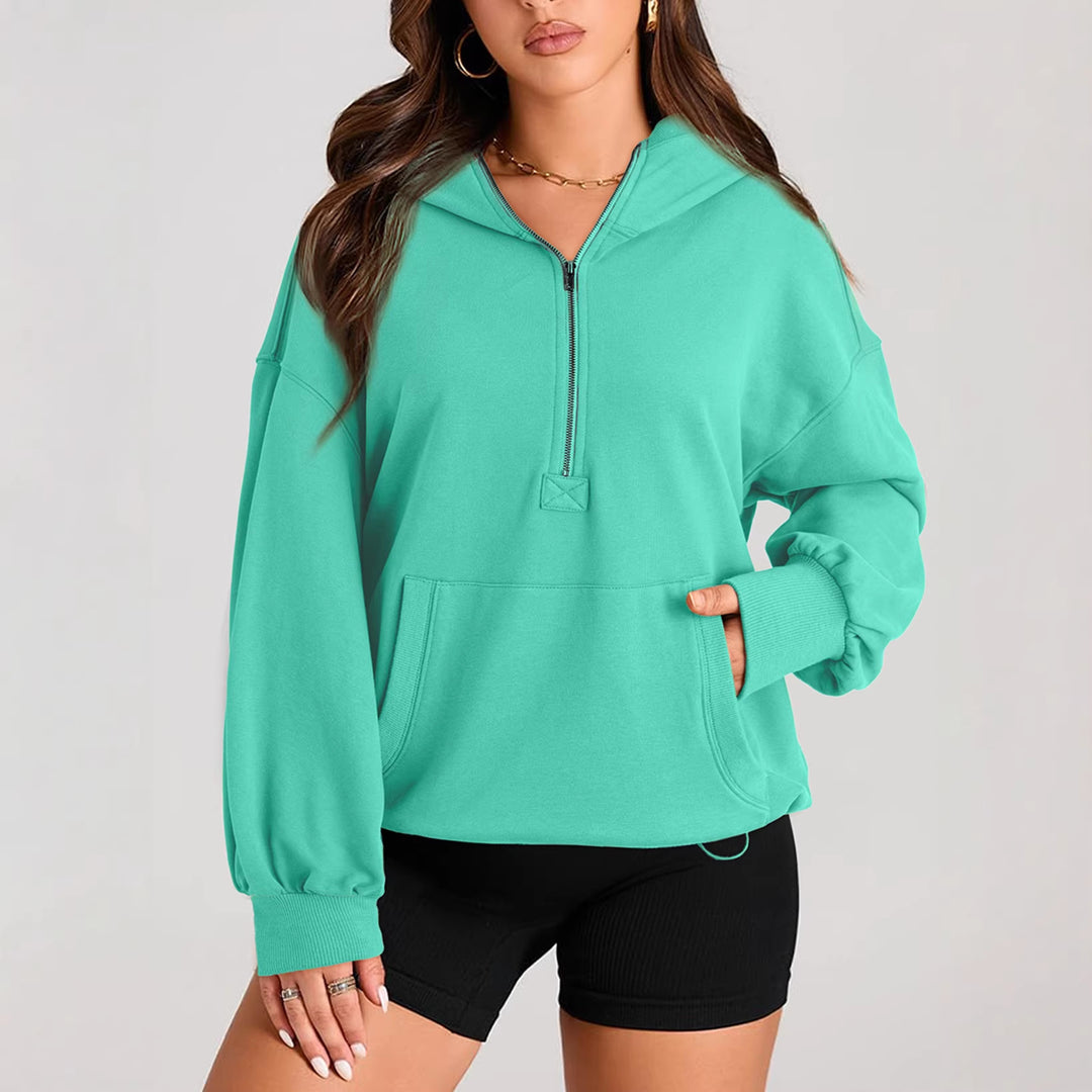 Damen Oversize-Halbzip-Hoodie mit Tunnelzug und Kängurutasche Shop Nory