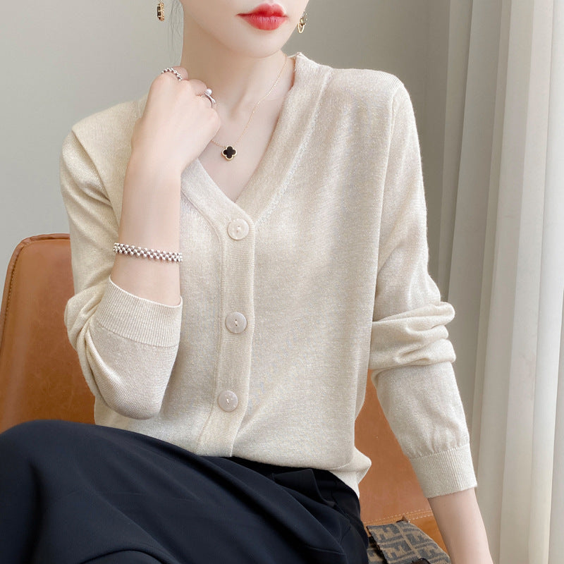 Damen Leichter V‑Ausschnitt-Cardigan mit seitlichem Saumschlitz und geripptem Bund Shop Nory
