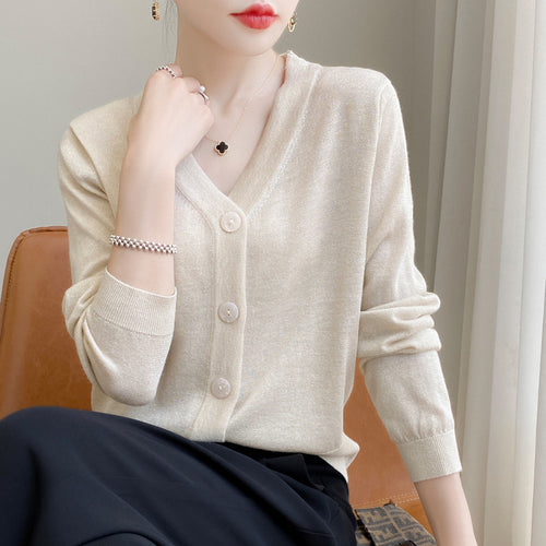 Damen Leichter V‑Ausschnitt-Cardigan mit seitlichem Saumschlitz und geripptem Bund Shop Nory