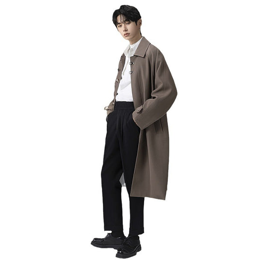 Herren Lang geschnittener Mantel im modernen Duffle‑Stil mit Knebelverschlüssen und gestreiftem Innenfutter Shop Nory