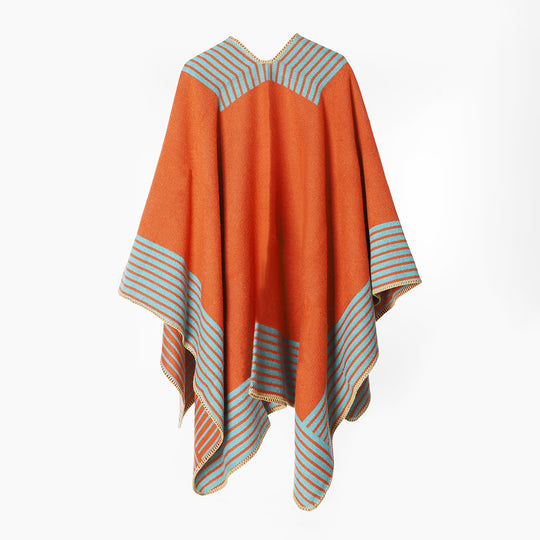 Damen Strickponcho aus Wollmix mit gestreiftem Jacquard und asymmetrischem Zipfelsaum Shop Nory