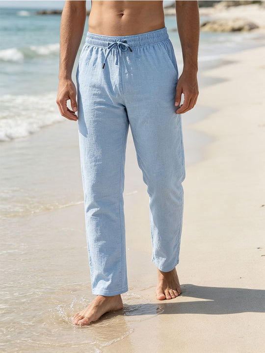 Herren Leichte Leinen-Baumwoll-Hose mit Tunnelzug, elastischem Bund und geradem Schnitt Shop Nory