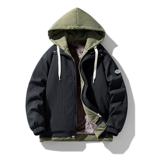 Herren Gefütterte Kapuzenjacke mit grafischem Print, Teddy-Innenfutter und winddichter Außenhülle Shop Nory