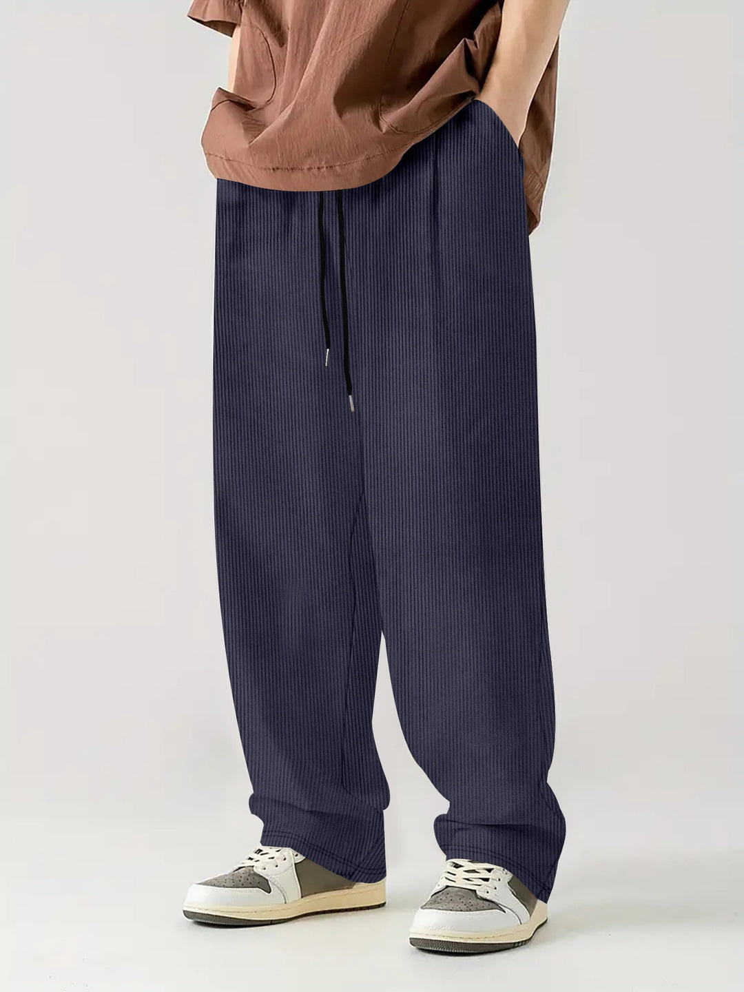 Herren nan weite Relax-Freizeithose aus geripptem Jersey mit Kordelzug, Seitentaschen und weitem Bein Shop Nory