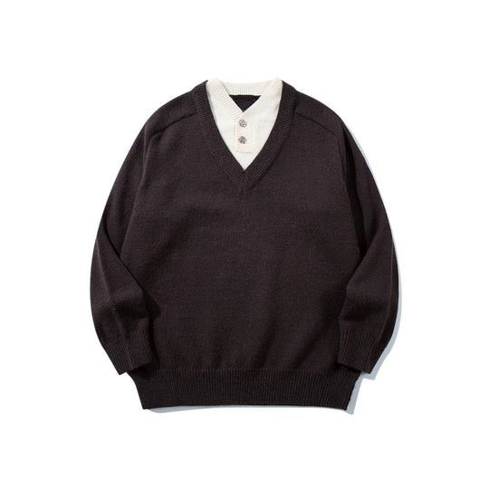 Herren Pullover mit tiefem V-Ausschnitt und eingearbeitetem Henley‑Kragen Shop Nory