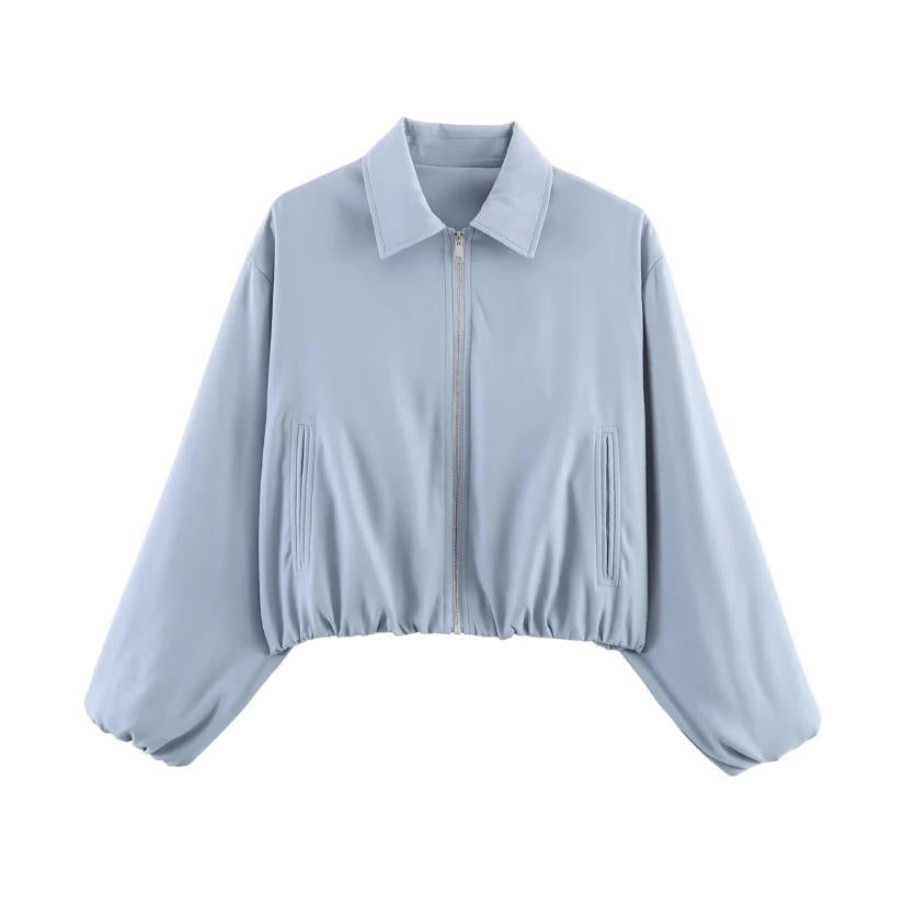 Damen Gekürzte Bomberjacke im Harrington‑Stil mit Ballonärmeln und elastischem Saum Shop Nory