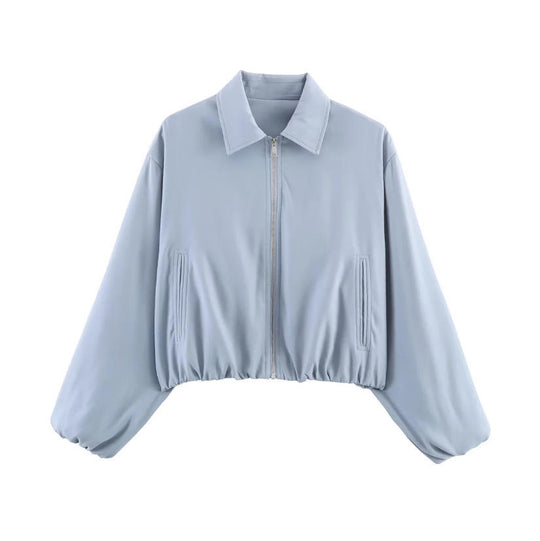 Damen Gekürzte Bomberjacke im Harrington‑Stil mit Ballonärmeln und elastischem Saum Shop Nory