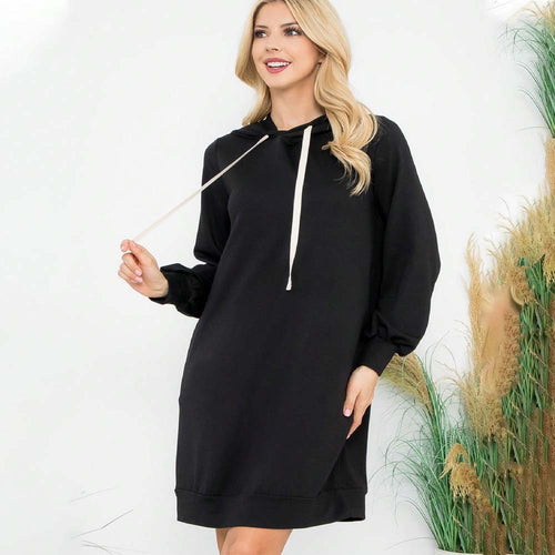 Damen Kapuzen‑Sweatkleid mit Ballonärmeln, Kordelzug und lässiger Oversize‑Passform Shop Nory