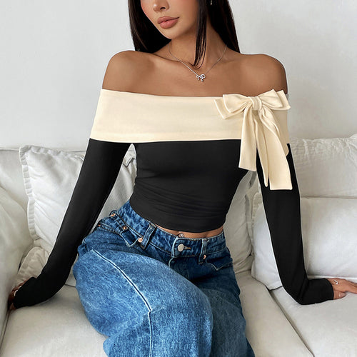 Damen Off-Shoulder Oberteil mit Schleifen-Detail Shop Nory