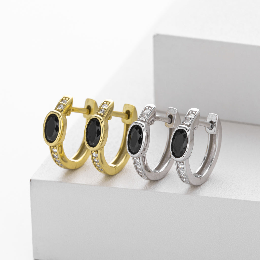 Damen Ohrhänger mit auffälligem ovalem Zirkon und goldfarbener 925er Sterling Silberfassung Shop Nory