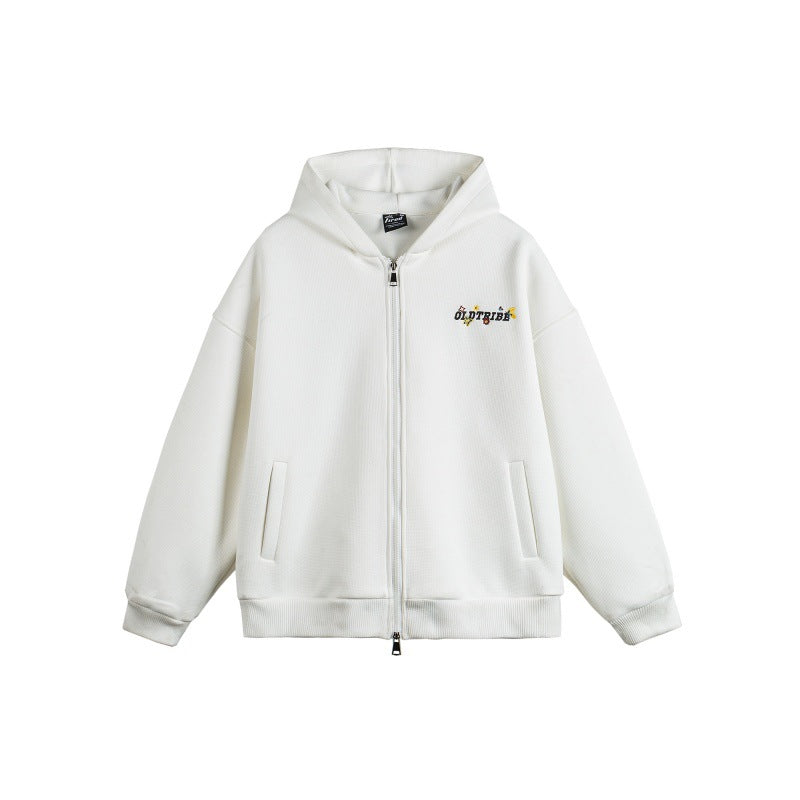 Unisex Kapuzen‑Zipjacke aus strukturierter Waffelqualität im Boxy‑Cut mit Zwei‑Wege‑Reißverschluss Shop Nory