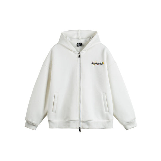Unisex Kapuzen‑Zipjacke aus strukturierter Waffelqualität im Boxy‑Cut mit Zwei‑Wege‑Reißverschluss Shop Nory