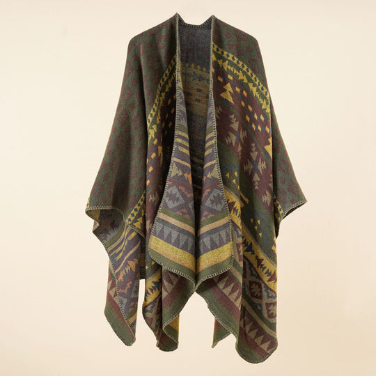 Damen Grobgewebter Ethno-Poncho mit Fransen Shop Nory