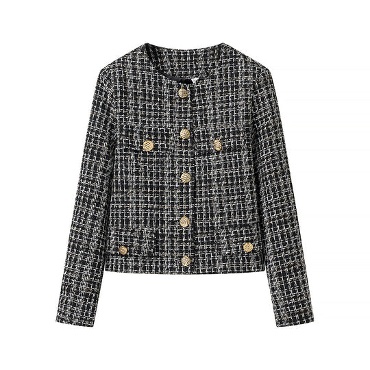 Damen Bouclé-Tweed-Jacke mit Zierknöpfen und kastiger Cropped-Silhouette Shop Nory