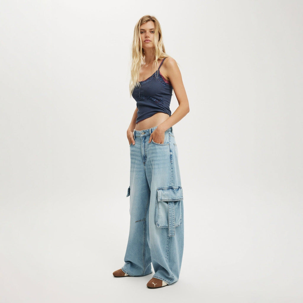 Damen lässige Cargo-Jeans im weiten Schnitt mit praktischen Taschen