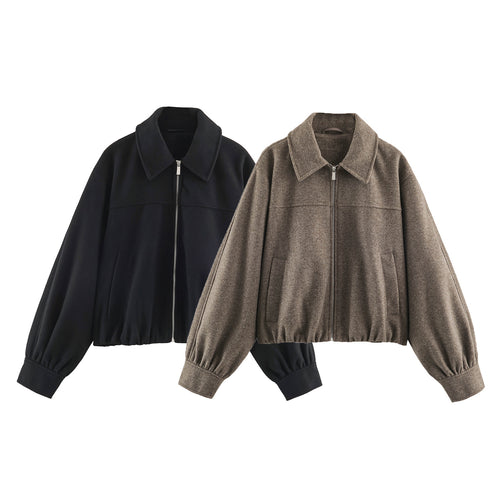Damen Kurzjacke mit Ballonärmeln, weitem Hemdkragen und elastischem Saum Shop Nory