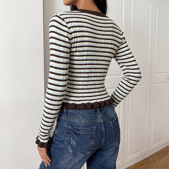Damen Elegantes gestreiftes Crop-Top mit Rüschendetails Shop Nory