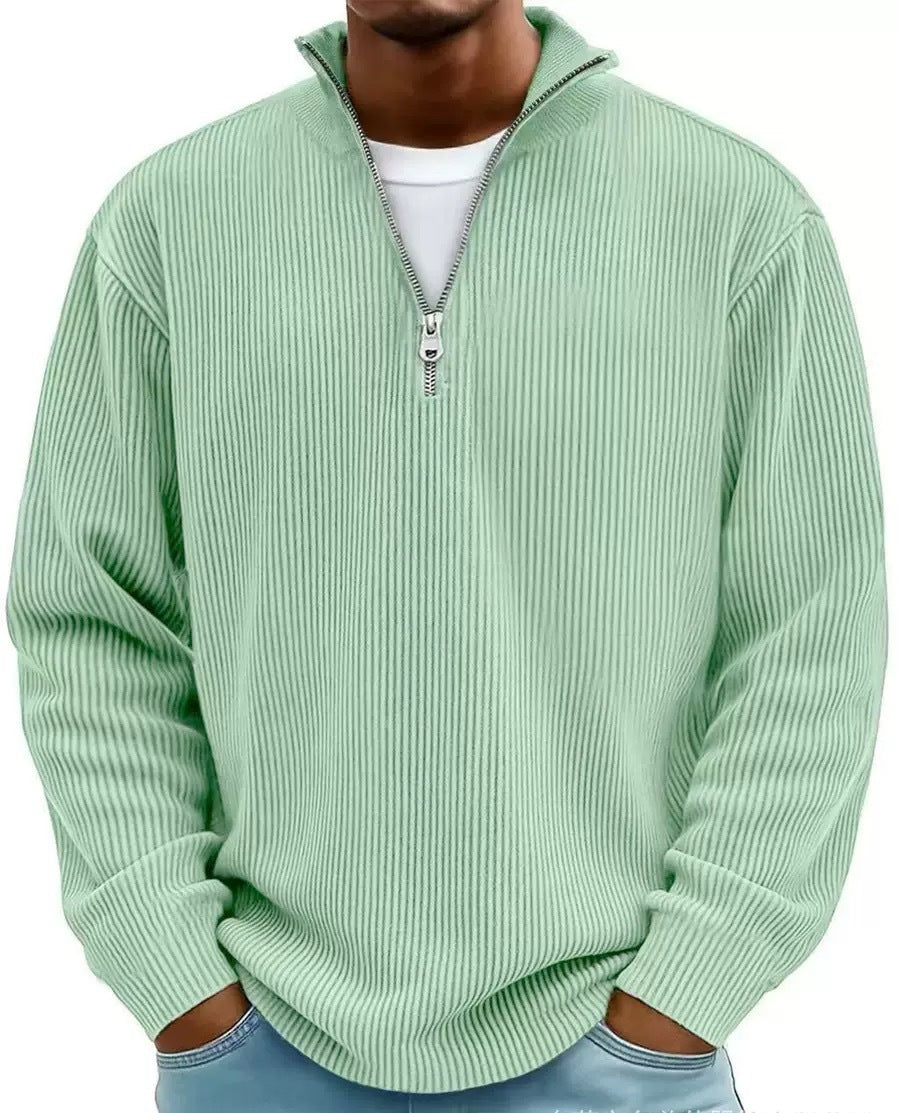 Herren Gerippter Halbzip-Strickpullover mit Stehkragen und lockerer Passform Shop Nory