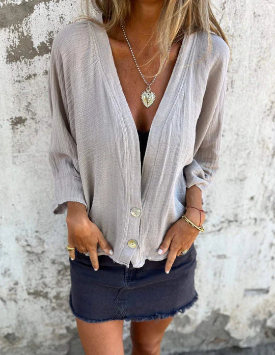 Damen Luftige und lockere Sommerjacke mit Knopfdetails