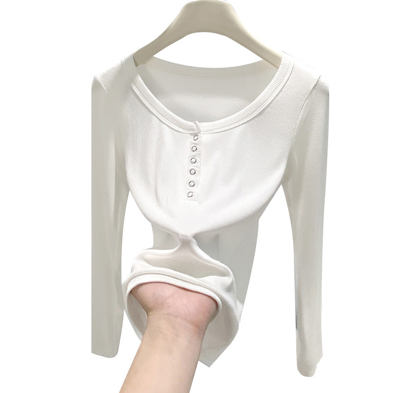 Damen Elegantes Langarmshirt mit Knopfleiste Shop Nory