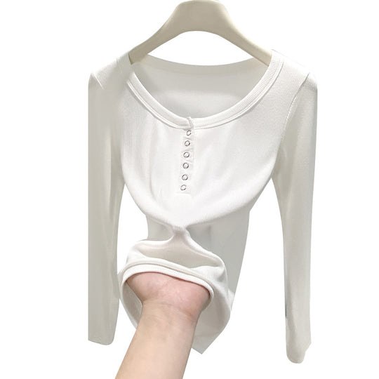 Damen Elegantes Langarmshirt mit Knopfleiste Shop Nory