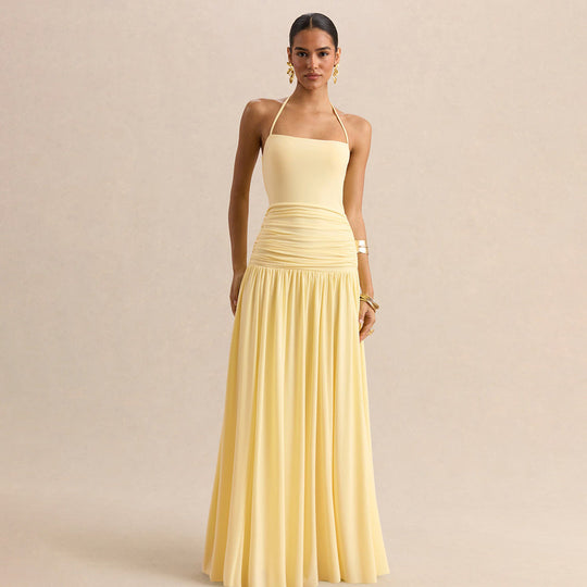 Damen Maxikleid mit Raffungen und schulterfreiem Design