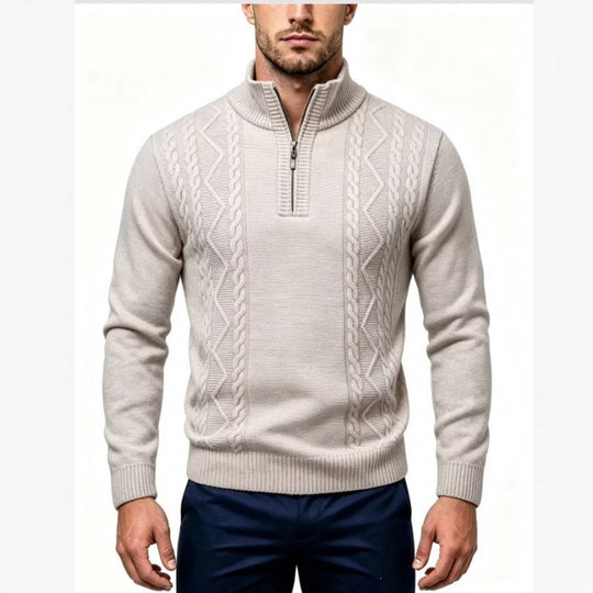 Herren Strukturierter Halbzip-Pullover mit Stehkragen und Zopfmuster-Details Shop Nory