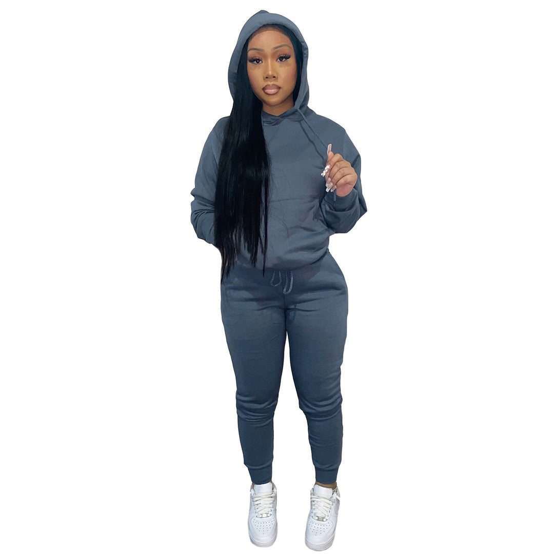 Damen nan Kapuzen-Lounge-Set mit Kängurutasche taillierter Jogginghose und Bündchen Shop Nory