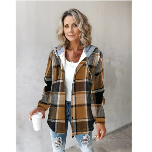 Damen Kapuzencardigan mit Streifen und Druckknopfblende Shop Nory