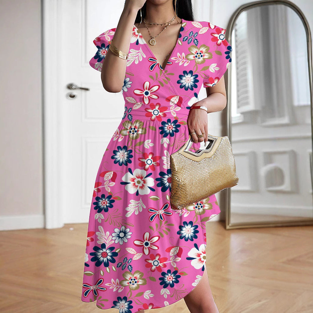 Damen elegantes Wickelkleid mit Rüschendetails und Taillierung
