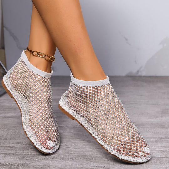 Damen Strick-Netz-Ballerinas mit Schmucksteinbesatz und sockenähnlichem Schaft Shop Nory