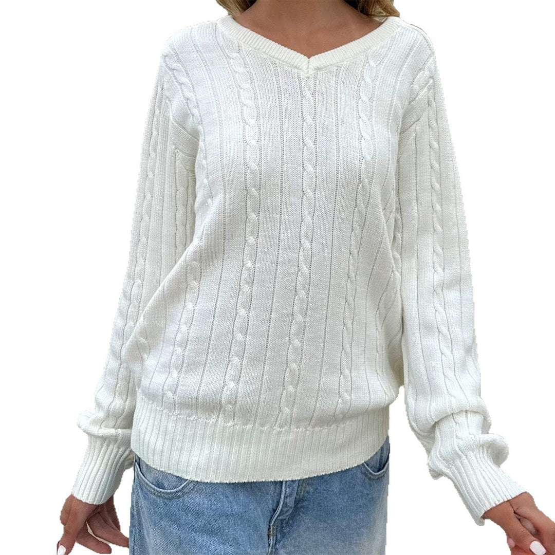 Damen nan feiner Strukturstrick-Pullover mit V‑Neck, Zopfmuster und geripptem Saum Shop Nory