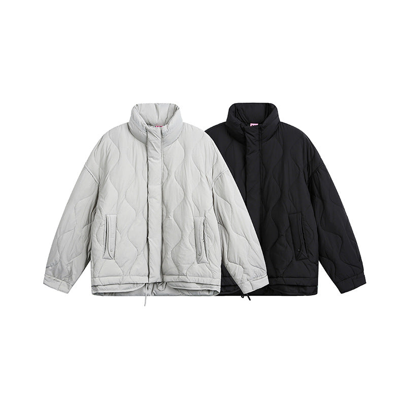 Damen Oversize gesteppte Jacke mit Stehkragen, Wellensteppung und Tunnelzug Shop Nory