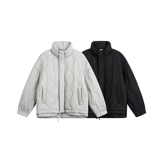 Damen Oversize gesteppte Jacke mit Stehkragen, Wellensteppung und Tunnelzug Shop Nory