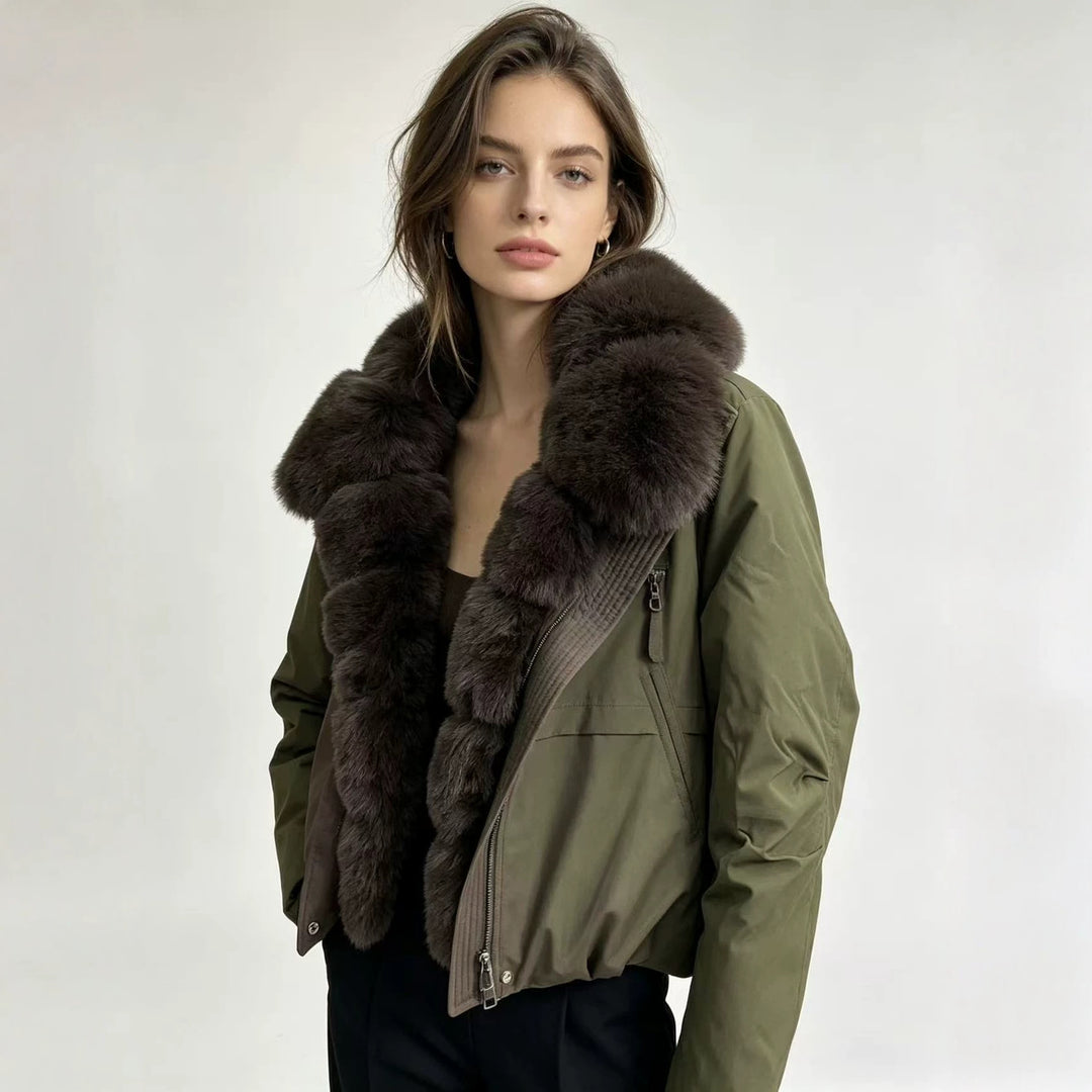 Damen nan taillierte Parka-Bomberjacke mit voluminösem Webpelzkragen und windabweisender Außenhülle Shop Nory