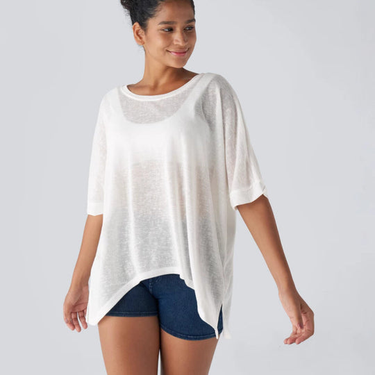 Damen lässiges Oversized T-Shirt mit seitlichen Schlitzen und umgeschlagenen Ärmeln