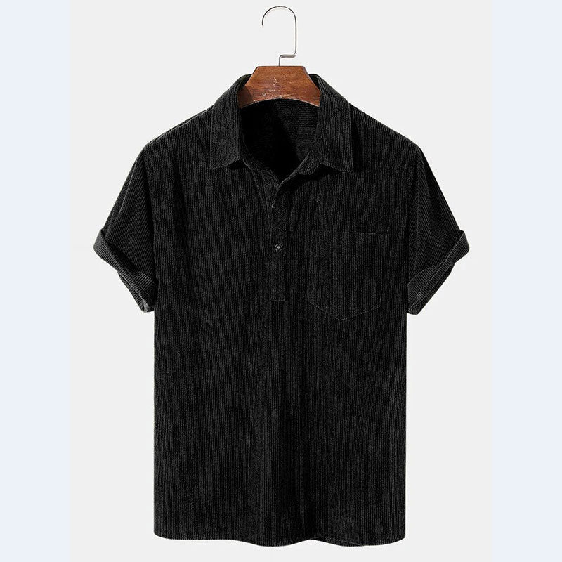 Herren Kurzarm Poloshirt aus gestreiftem Stoff mit Knopfleiste und Brusttasche