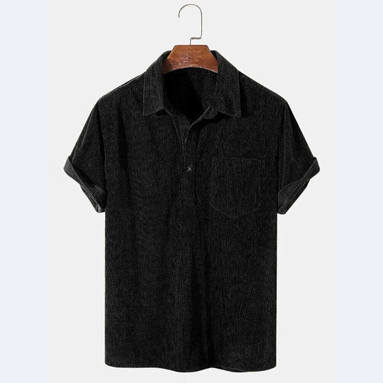 Herren Kurzarm Poloshirt aus gestreiftem Stoff mit Knopfleiste und Brusttasche