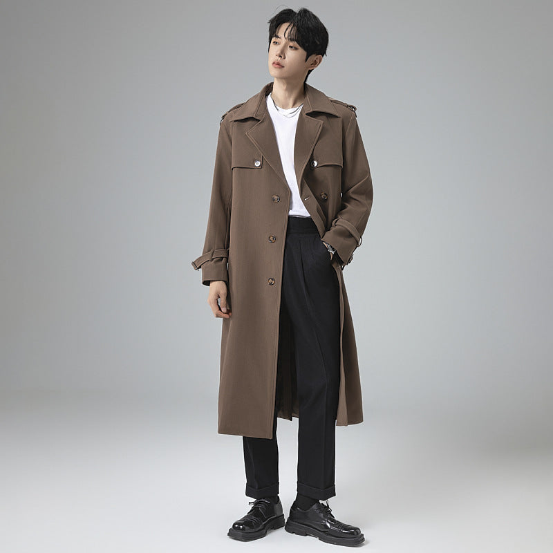 Herren Moderner Maxilanger Doppelreihiger Trenchcoat mit klassischem Revers und verstellbaren Manschetten Shop Nory